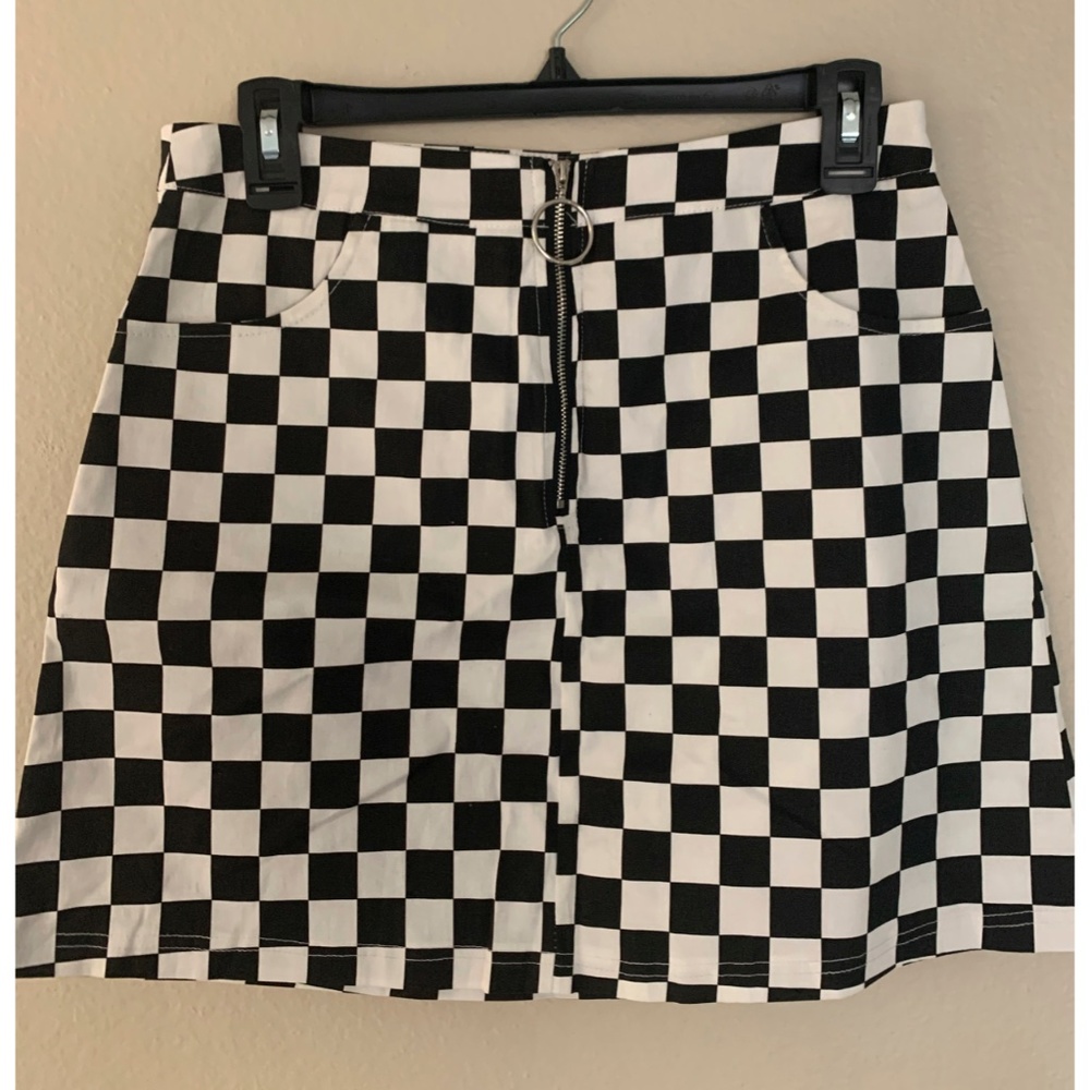 SHEIN O-Ring Zipper Checkered Skirt
